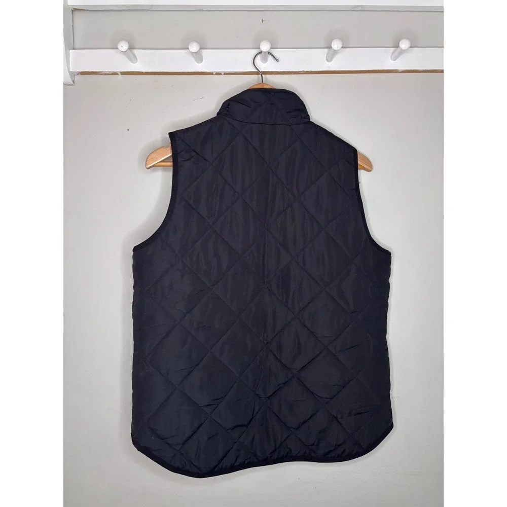 J Crew Mercantile Quilted Puffer Vest Black Gold Zip Womens Medium - Picture 3 of 5